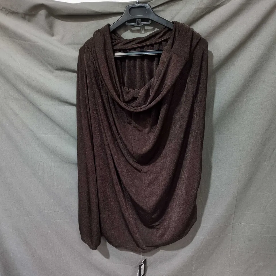 EGO OFF-THE-SHOULDER DRAPED ASYMMETRIC MINI DRESS IN BROWN .