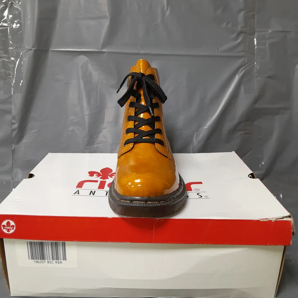 RIEKER LACE UP ANKLE BOOTS OCHRE SIZE 6.5