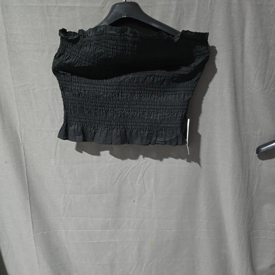 NOBODY'S CHILD BLACK OFF-SHOULDER SMOCKED CROP TOP UK10