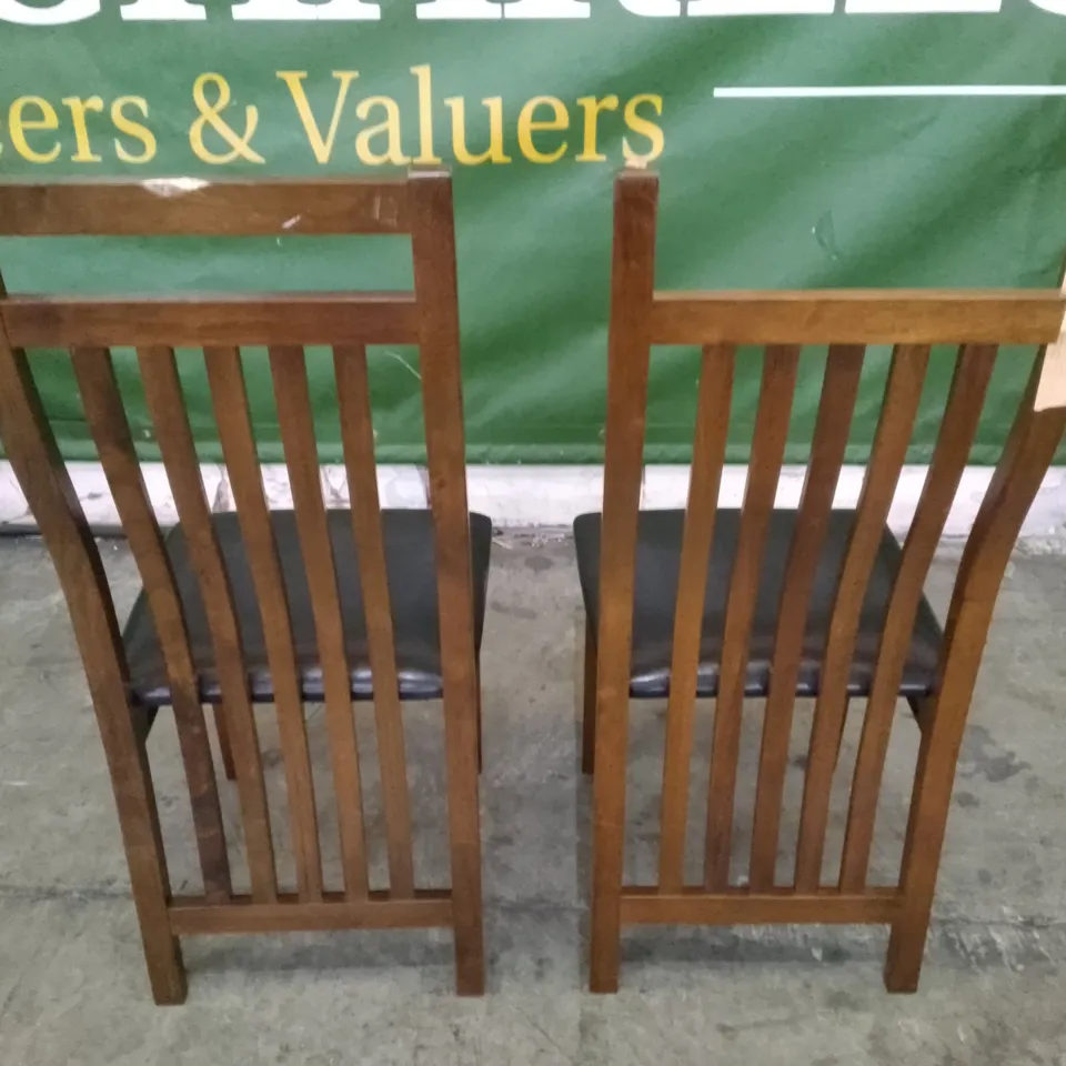 SET OF 2 NEW JAVA DARK WOOD DINING CHAIRS (BLACK LEATHER SEAT PAD)