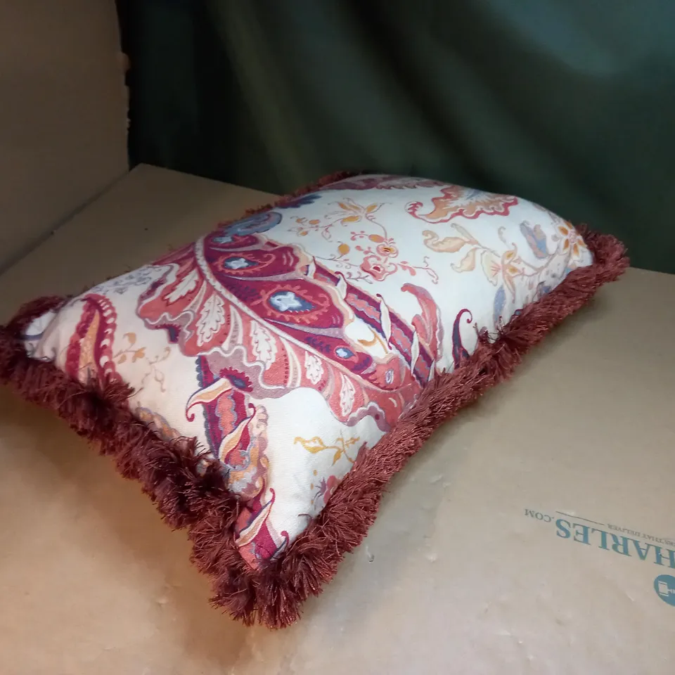 DESIGNER CREAM/BURNT ORANGE PRINT CUSHION