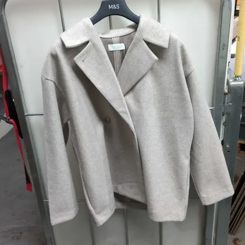 ZARA WOMEN'S BEIGE WOOL-BLEND COAT – SIZE M, MADE IN CAMBODIA