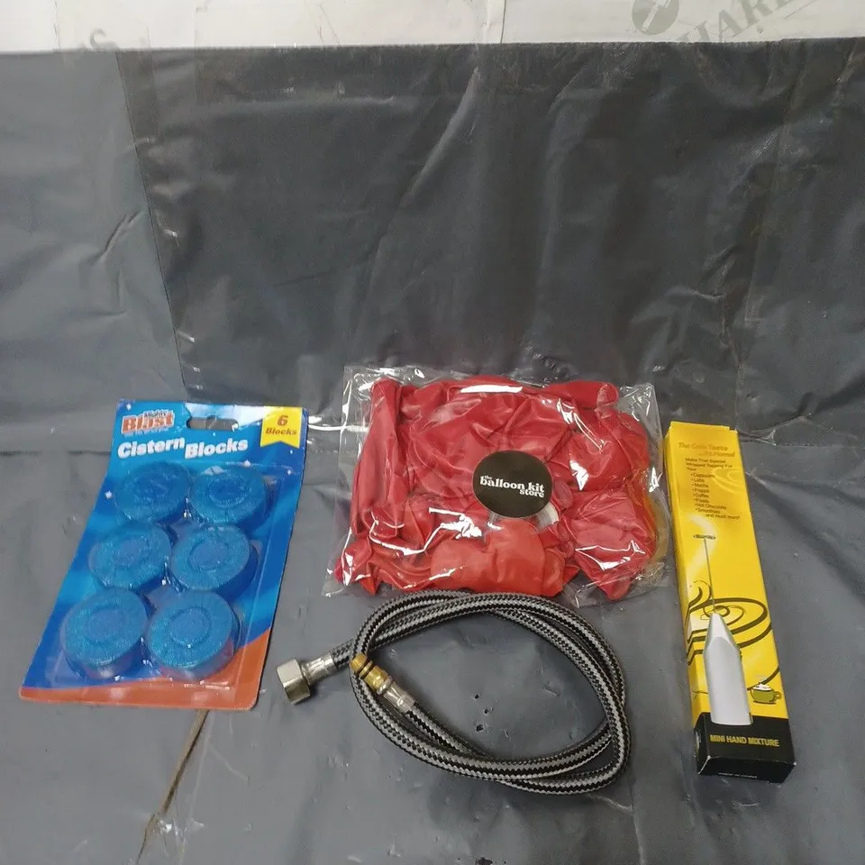 BOX OF APPROXIMATELY 20 ASSORTED HOUSEHOLD ITEMS TO INCLUDE TOILET BLOCKS, BALLOONS AND KITCHENWARE