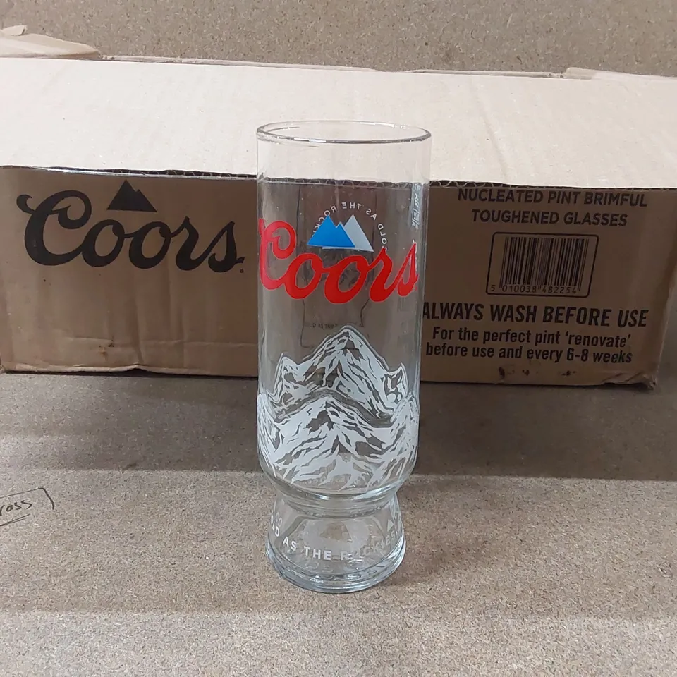 BOX OF APPROXIMATELY 24x COORS NUCLEATED PINT GLASSES