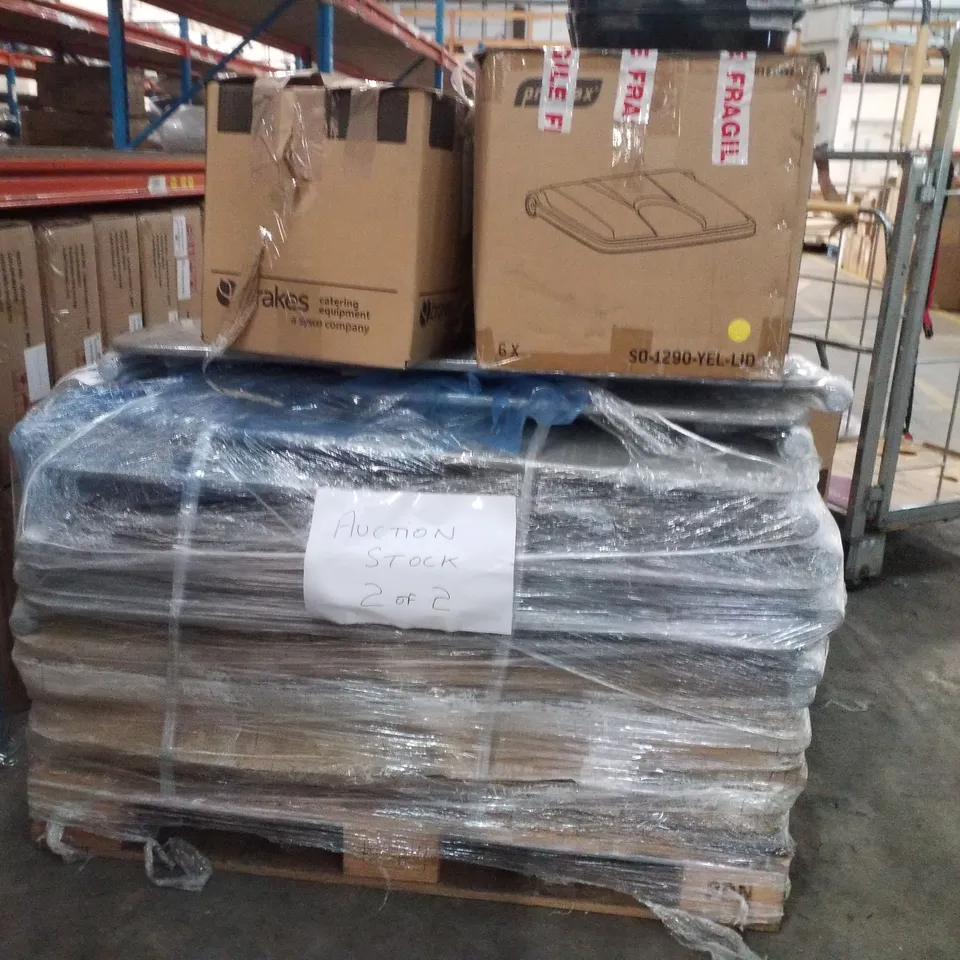PALLET CONTAINING MULTIPLE IRONING BOARDS AND CATERING EQUIPMENT 