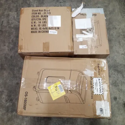 PALLET OF ASSORTED PRODUCTS INCLUDING STAND HAIR DRYER, DEHUMIDIFIER, MICRO CUT PAPER SHREDDER