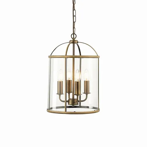 BOXED LUMINOSA LAMBETH 4 LIGHT CEILING PENDANT ANTIQUE BRASS, GLASS, E14