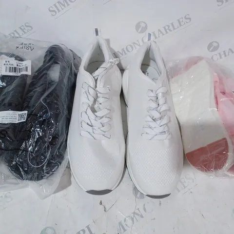 BOX OF APPROXIMATELY 10 PAIRS OF SHOES AND FOOTWEAR ITEMS IN VARIOUS STYLES AND SIZES TO INCLUDE PRIMARK, ETC