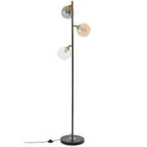 BOXED ELEGANT FLOOR LAMP WITH LINEN SHADE AND FOOT-OPERATED SWITCH-GOLDEN.