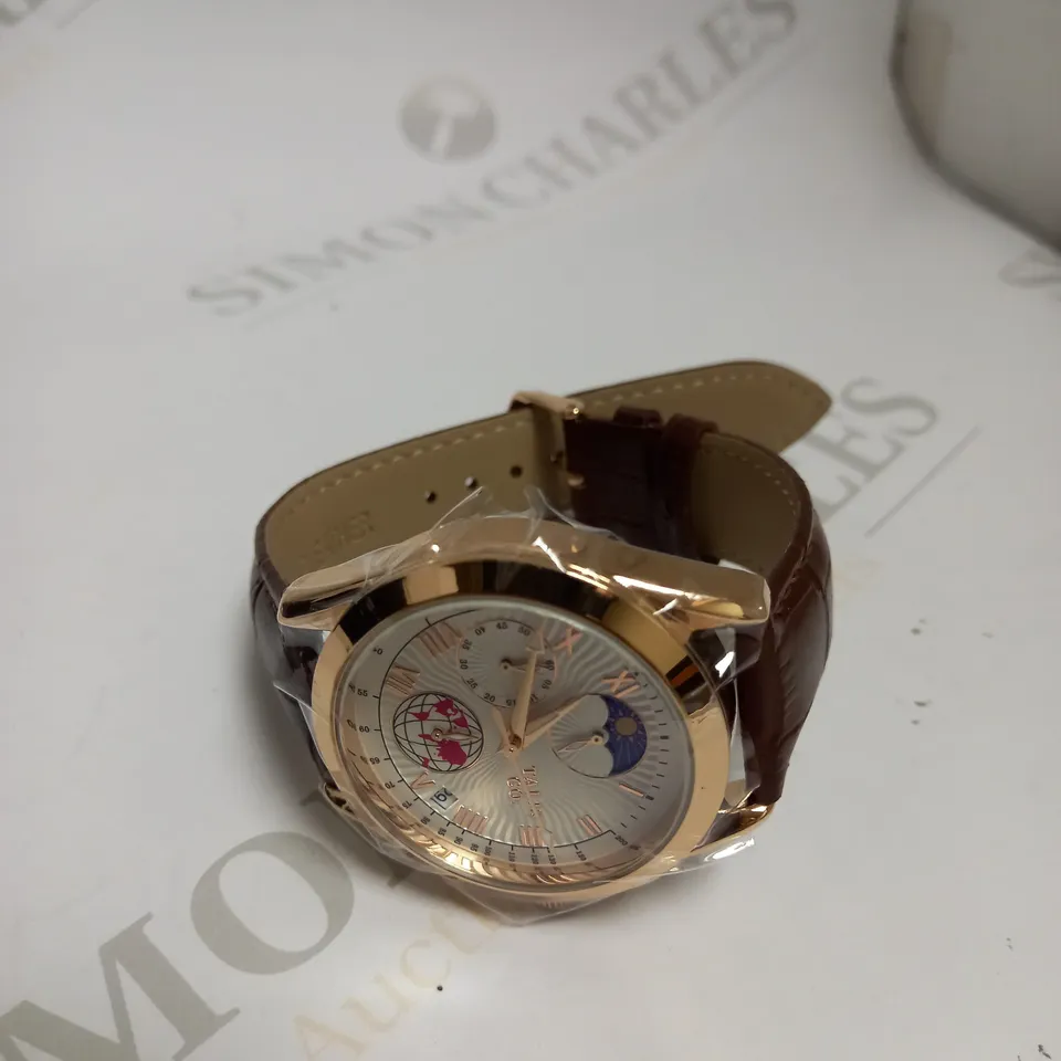 MENS TALIS CO 7120 CHRONOGRAPH WATCH – MOON PHASE MOVEMENT – GENUINE LEATHER STRAP 