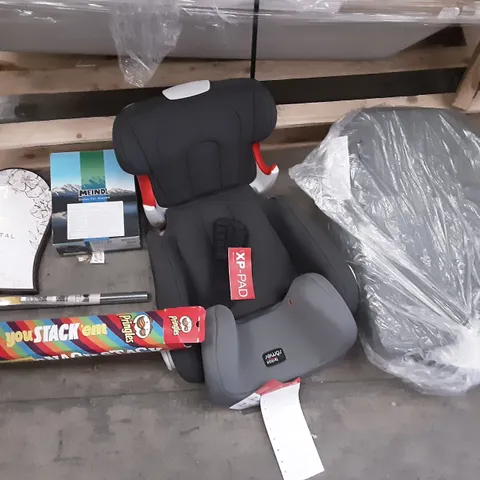 PALLET OF ASSORTED PRODUCTS INCLUDING BRITAX BABY SEAT, MEINDL SHOES, FOLIE GLASS MEMBRANE, THRONTONS CHOCOLATES, TOBLERONE ADVENT CALANDER, PRINCESS ULTIMATE SNACK STACK