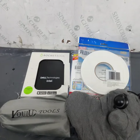 APPROXIMATELY 10 ASSORTED HOUSEHOLD ITEMS TOO INCLUDE TOOLS , SMART NOTEBOOK , WEATHER STRIP , ETC
