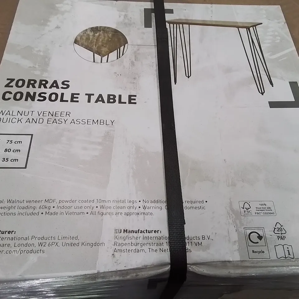 PALLET CONTAINING A LARGE QUANTITY OF BRAND NEW ZORRAS CONSOLE TABLES