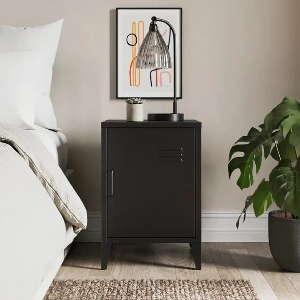 BOXED HELGA METAL SINGLE BEDSIDE TABLE - BLACK (1 BOX)