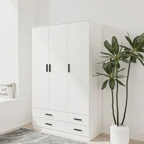 BOXED 3 DOOR 4 DRAWER WARDROBE STORAGE SHELF HANGING WARDROBE MODERN