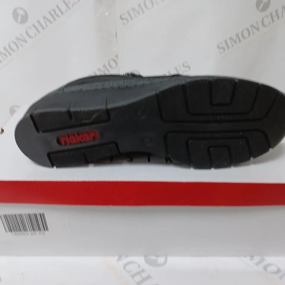 BOXED PAIR OF RIEKER WEDGE TRAINERS IN BLACK, UK SIZE 5