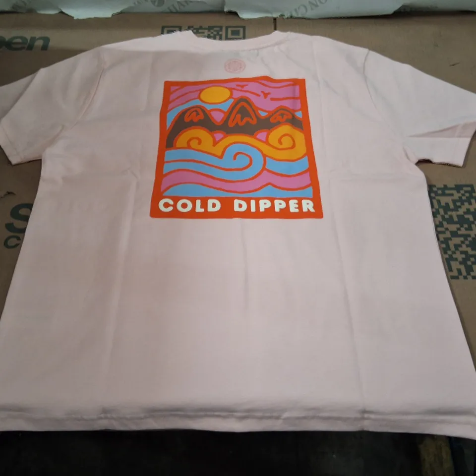 BOX CONTAINING APPROXIMATELY 38 BRASS MONKEY LADIES PINK COLD DIPPER T-SHIRT, SIZE L