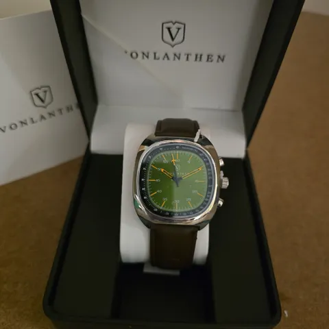 VONLANTHEN SWISS WATCH – GREEN DIAL, CHRONOGRAPH, BROWN LEATHER STRAP