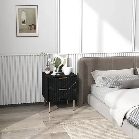 BOXED HOMCOM ELEGANT TWO-DRAWER BEDSIDE TABLE - BLACK (1 BOX)