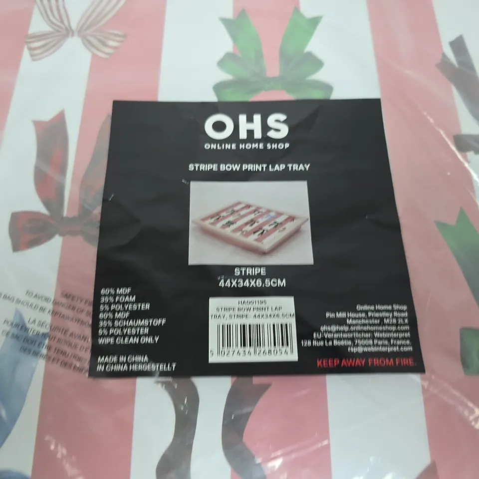 BAGGED OHS STRIPE BOW PRINT LAP TRAY – PINK (44X34X6.5CM)