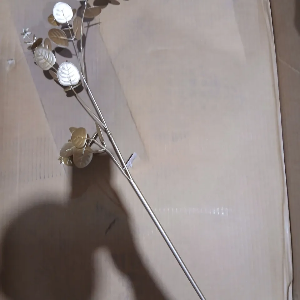 APPROXIMATELY 6 GISELA GRAHAM LONDON GOLD-TONE DECORATIVE METAL STEM WITH CIRCULAR LEAF ACCENTS