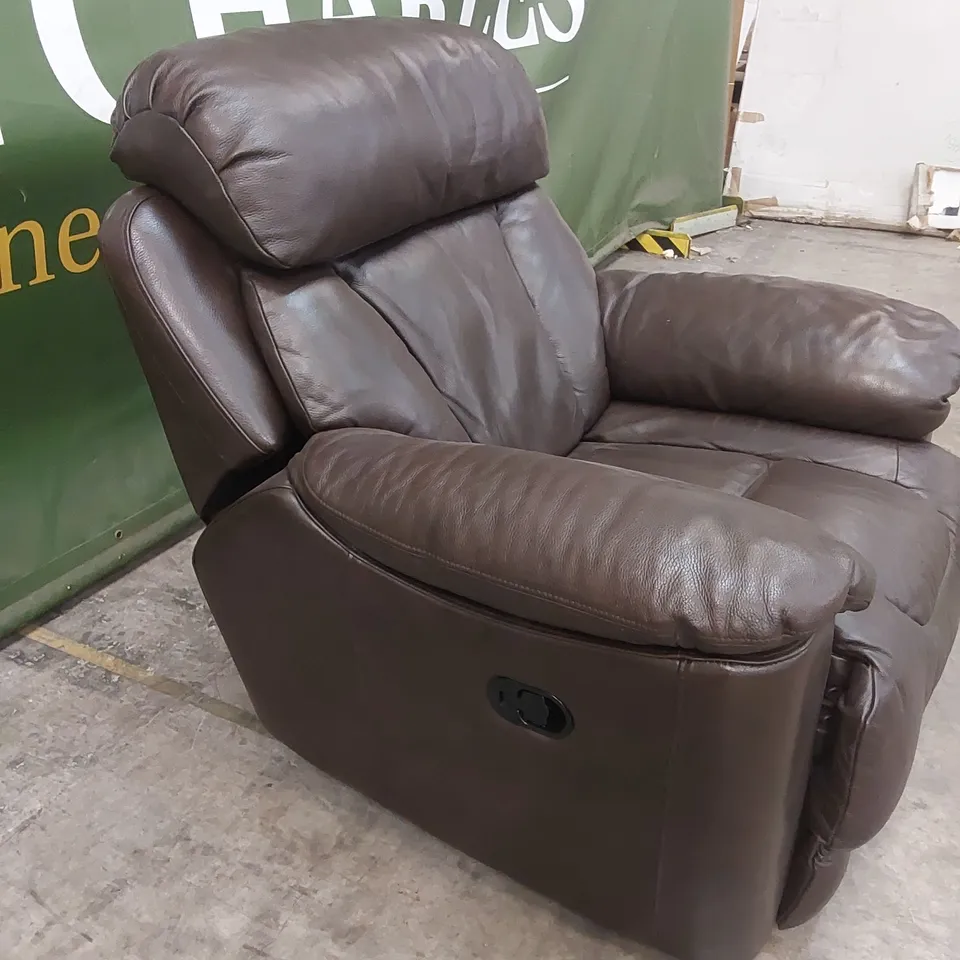 QUALITY DESIGNER FAUX LEATHER MANUAL RECLINER - BROWN