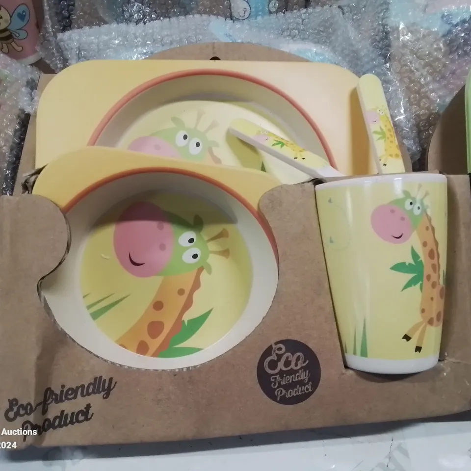 12 SETS OF CHILDREN'S ECO FRIENDLY PLATE, BOWL, CUP AND CUTLERY SETS
