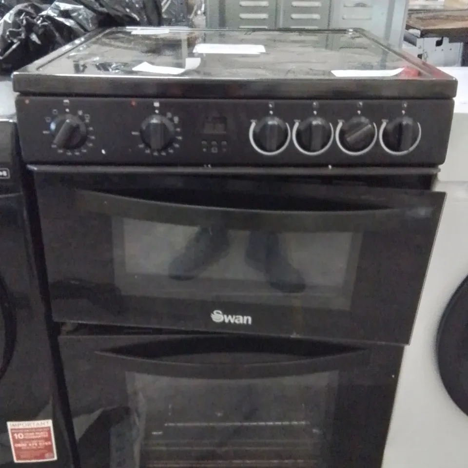 SWAN SX16730B 60CM WIDE DOUBLE OVEN ELECTRIC COOKER WITH CERAMIC HOB - BLACK