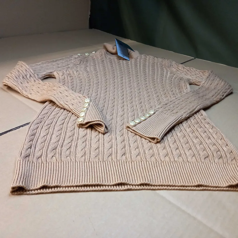 HOLLAND COOPER CARAMEL/GOLD BUTTON DETAILED ROLL NECK JUMPER - SMALL
