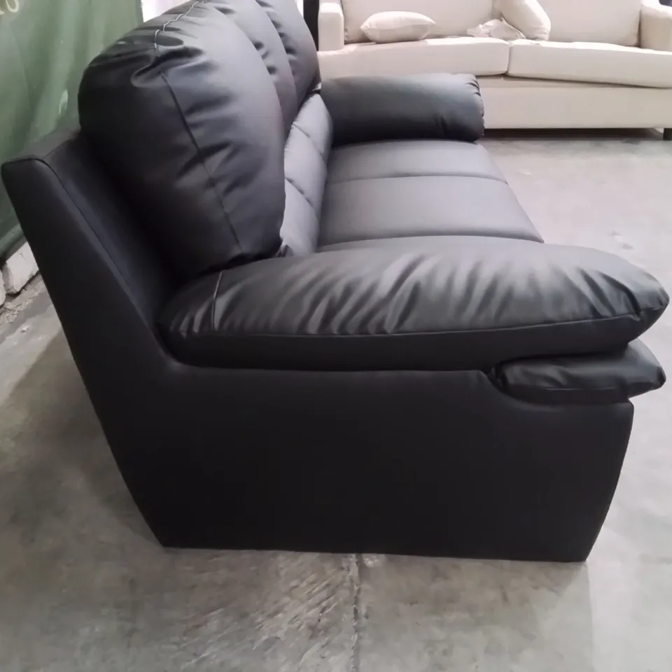 QUALITY DESIGNER CHESTERFIELD LEATHER LOOK 2 SEATER SOFA - BLACK - FSC® CERTIFIED