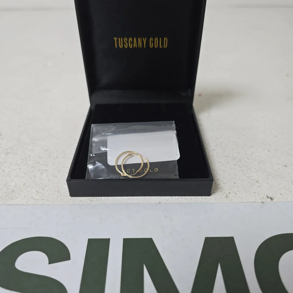 TUSCANY GOLD 9CT GOLD 18MM SLEEPER EAR RINGS IN BLACK BOX
