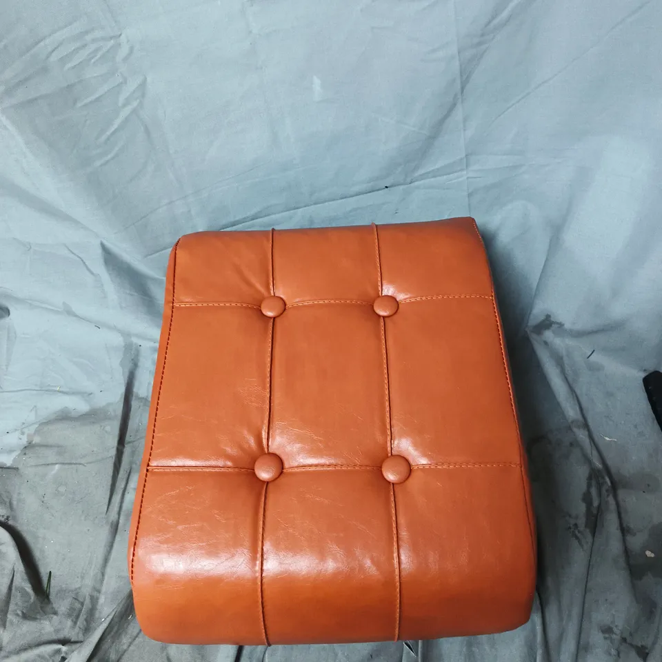 ORANGE LEATHER TUFTED FOOTSTOOL (OTTOMAN), WITH LEGS INSIDE FOR ASSEMBLY