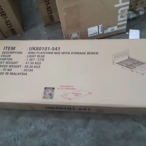 BRAND NEW KING PLATFORM BED WITH STORAGE BENCH  -LIGHT BLUE-
