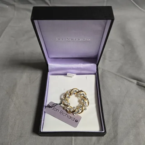 JON RICHARD GOLD-TONE BROOCH WITH CLEAR STONES β BOXED