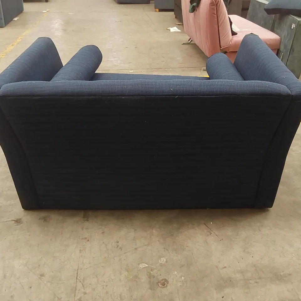 QUALITY DESIGNER 2 SEATER FABRIC UPHOLSTERED BLUE SOFA BED