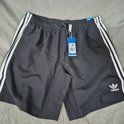 ADIDAS SWIM SHORTS – BLACK, REGULAR FIT, 8IN INSEAM - LARGE