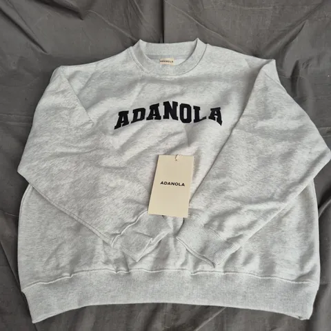 ADANOLA VARSITY OVERSIZED SWEATSHIRT IN LIGHT GREY MELANGE/BLACK SIZE M