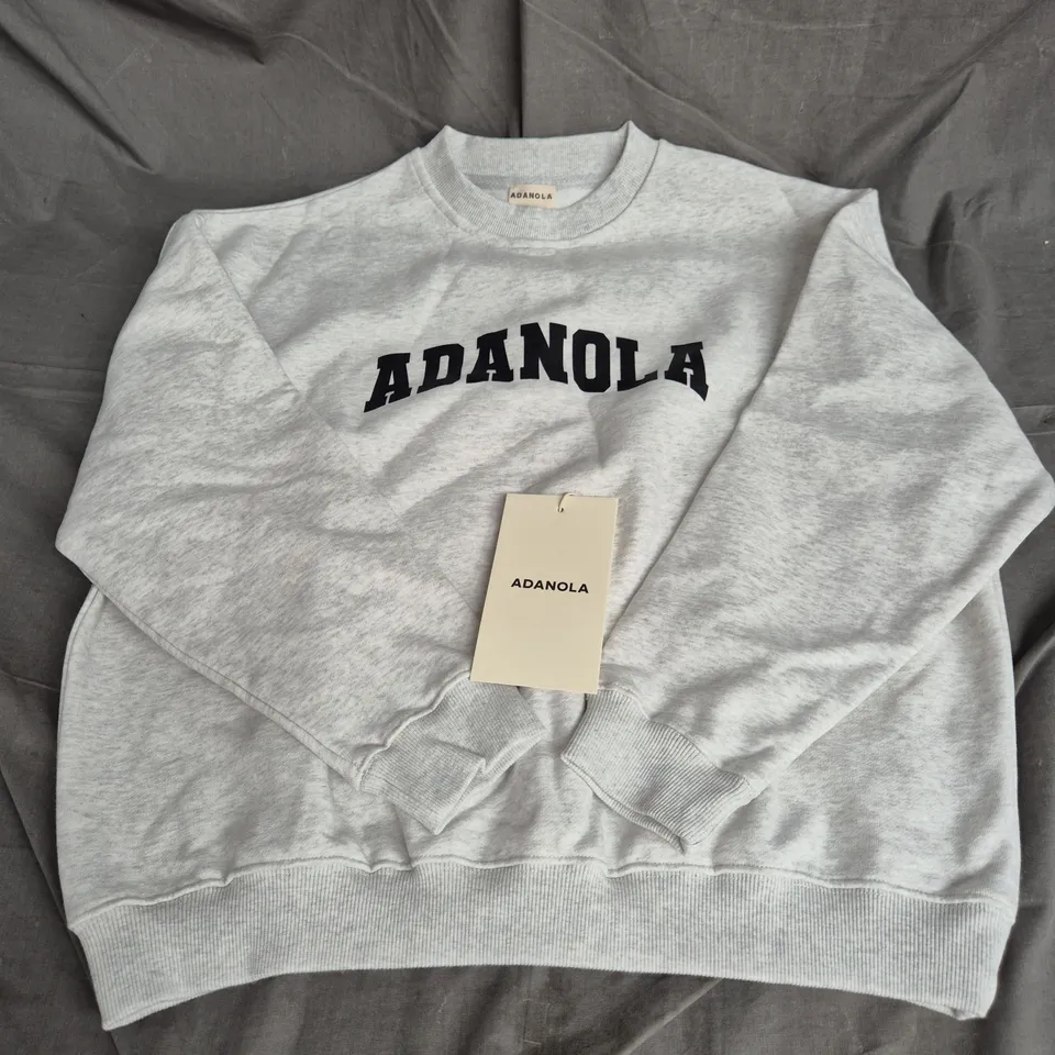 ADANOLA VARSITY OVERSIZED SWEATSHIRT IN LIGHT GREY MELANGE/BLACK SIZE M