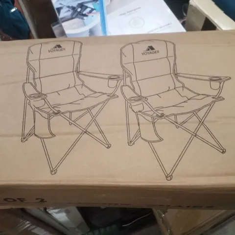 BOXED VOYAGER SET OF 2 PADDED CAMPING CHAIRS - BLACK & GREY