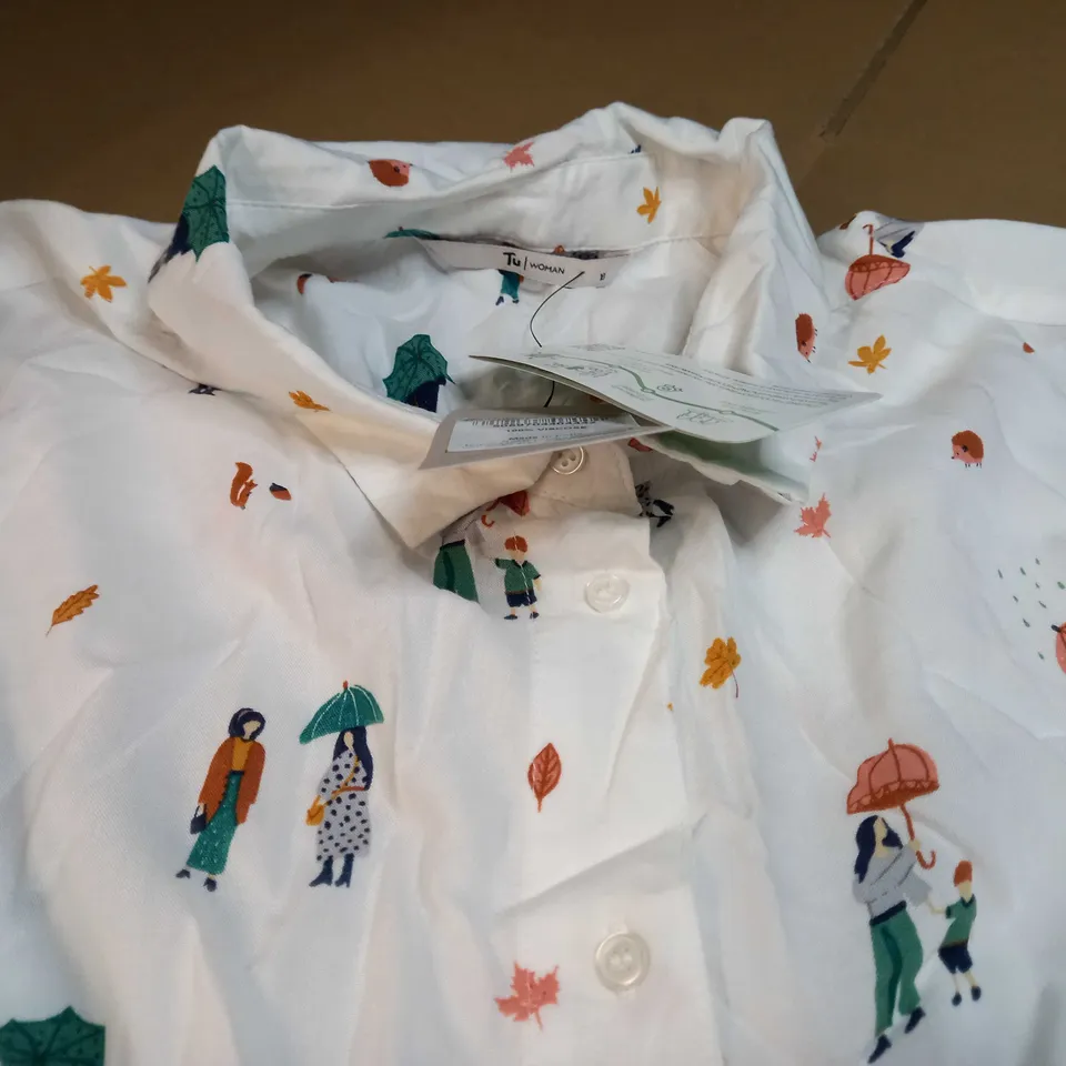 TU WOMAN WHITE/UMBRELLA PRINT WOMENS SHIRT - SIZE 18