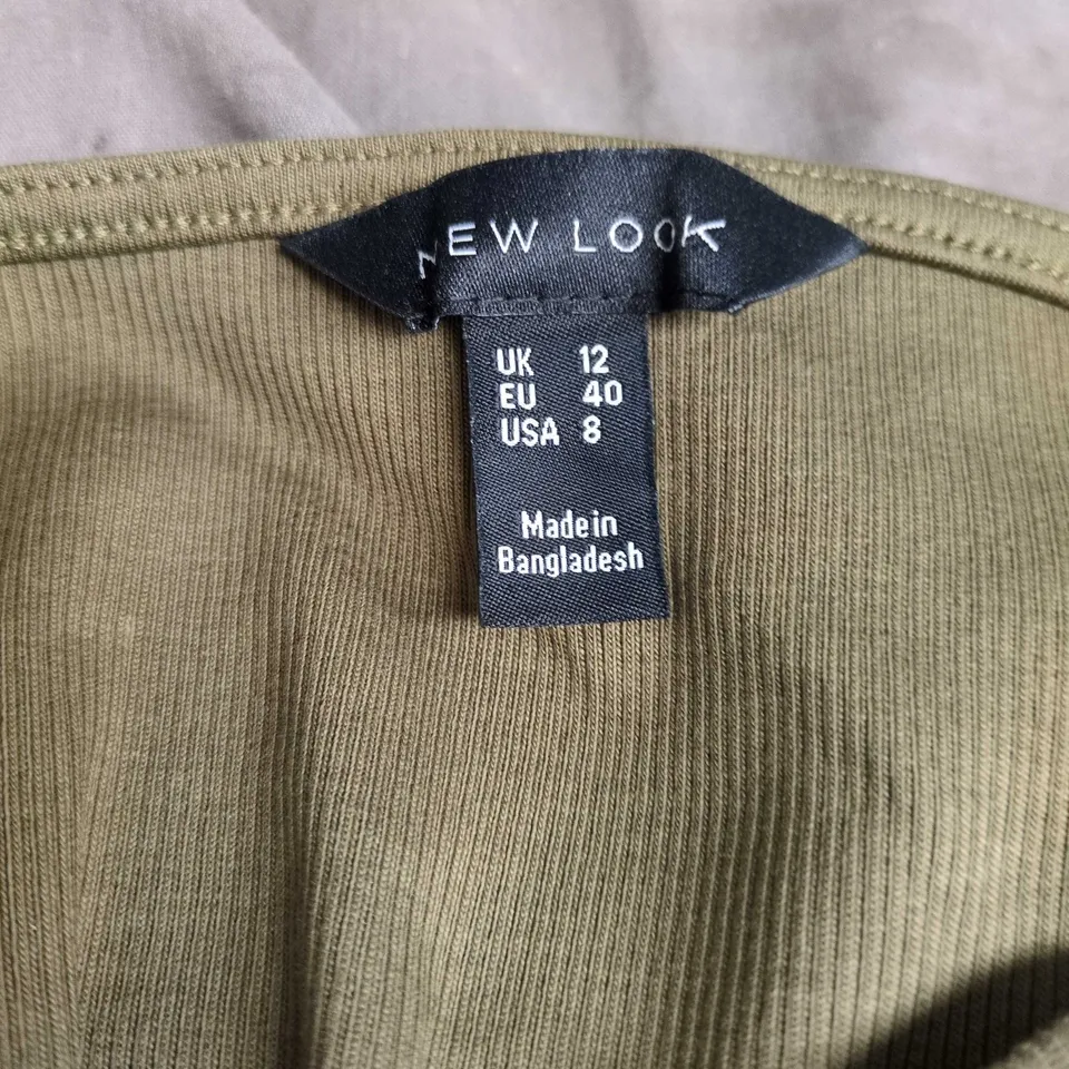 New Look Olive Green Sleeveless Button-Front Knit Top – UK 12 (EU 40, USA 8) 