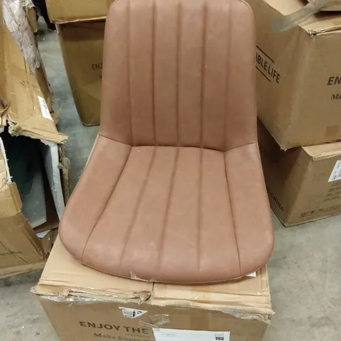 BOXED SET OF 2 BROWN FAUX LEATHER DINING CHAIRS