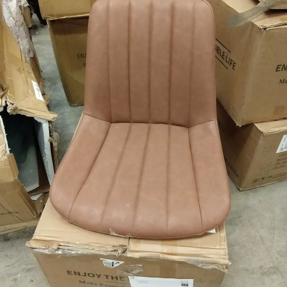 BOXED SET OF 2 BROWN FAUX LEATHER DINING CHAIRS