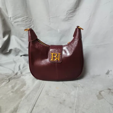 BURGUNDY LEATHER HANDBAG WITH GOLD-TONE HARDWARE AND BN LOGO PLAQUE