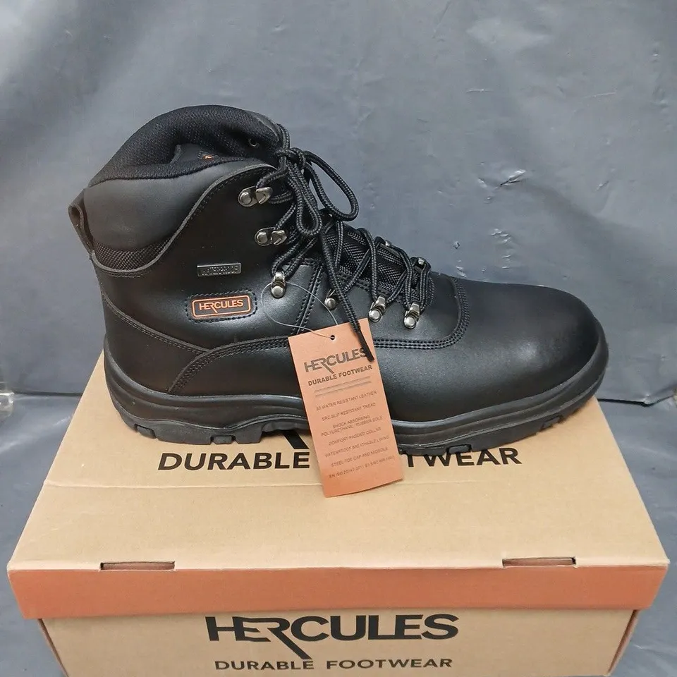 BOXED PAIR OF HERCULES BLACK SAFETY BOOTS - 13