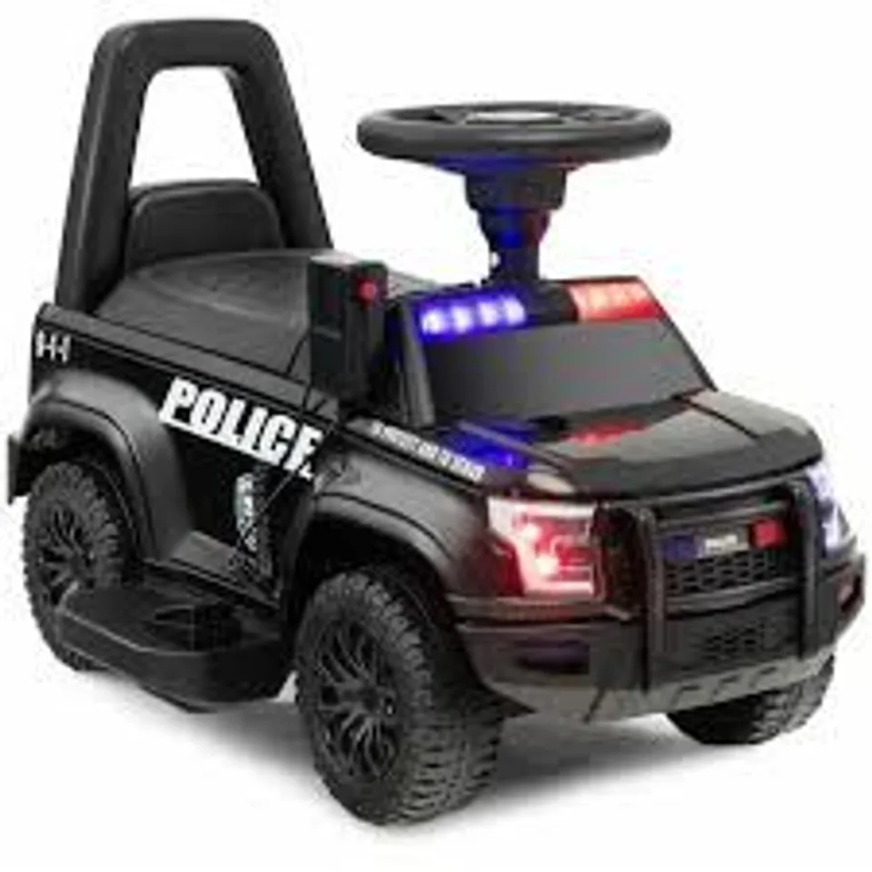 BOXED 6V KIDS RIDE ON POLICE CAR WITH SIDE MEGAPHONE - BLACK