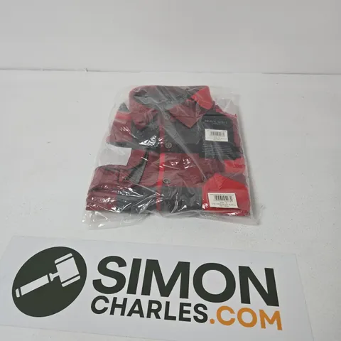 BRAVE SOUL LONDON MEN'S SHIRT – CHARCOAL/JET BLACK & RED CHECK – SIZE S
