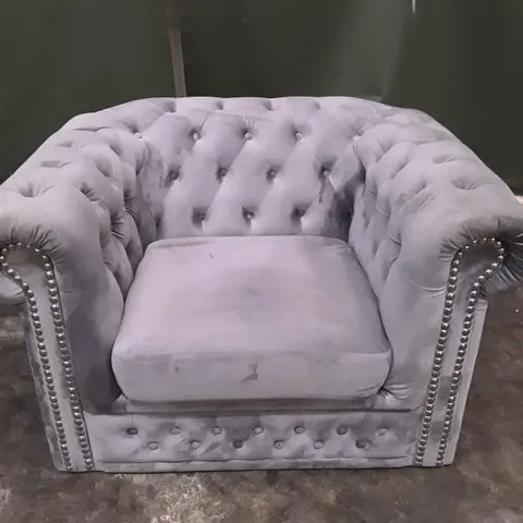 QUALITY DESIGNER ANZLA ARMCHAIR - GREY SUADE FABRIC