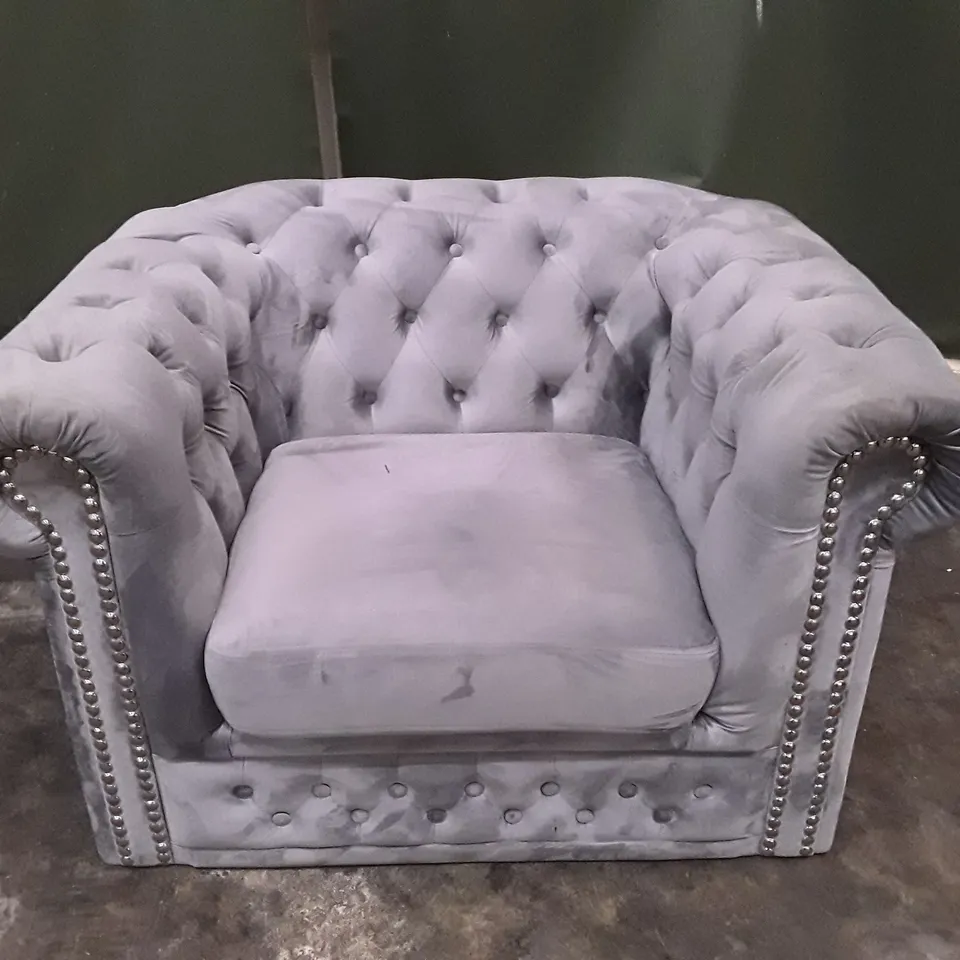 QUALITY DESIGNER ANZLA ARMCHAIR - GREY SUADE FABRIC 