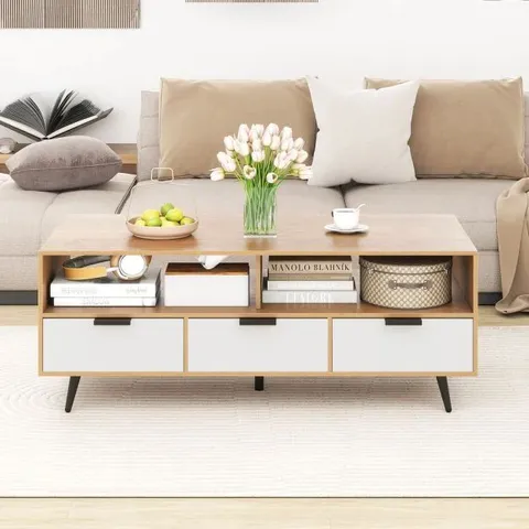 COFFEE TABLE WITH STORAGE 47 INCH CENTER TABLE WITH 2 OPEN COMPARTMENTS